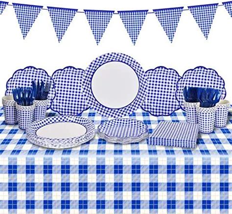 blue gingham party decorations|blue gingham party items.